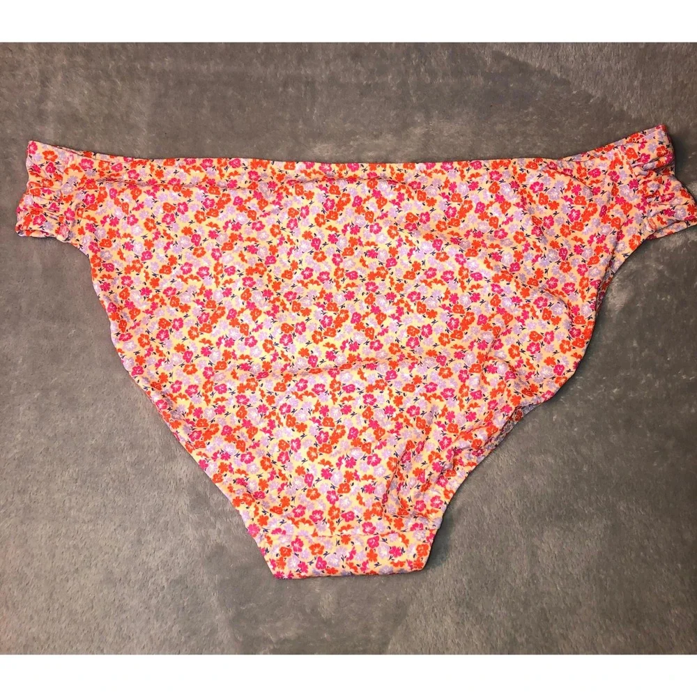Amazon Essentials Womens XL Ruched Bikini Swim Bottom Peach Micro Floral UPF 50+